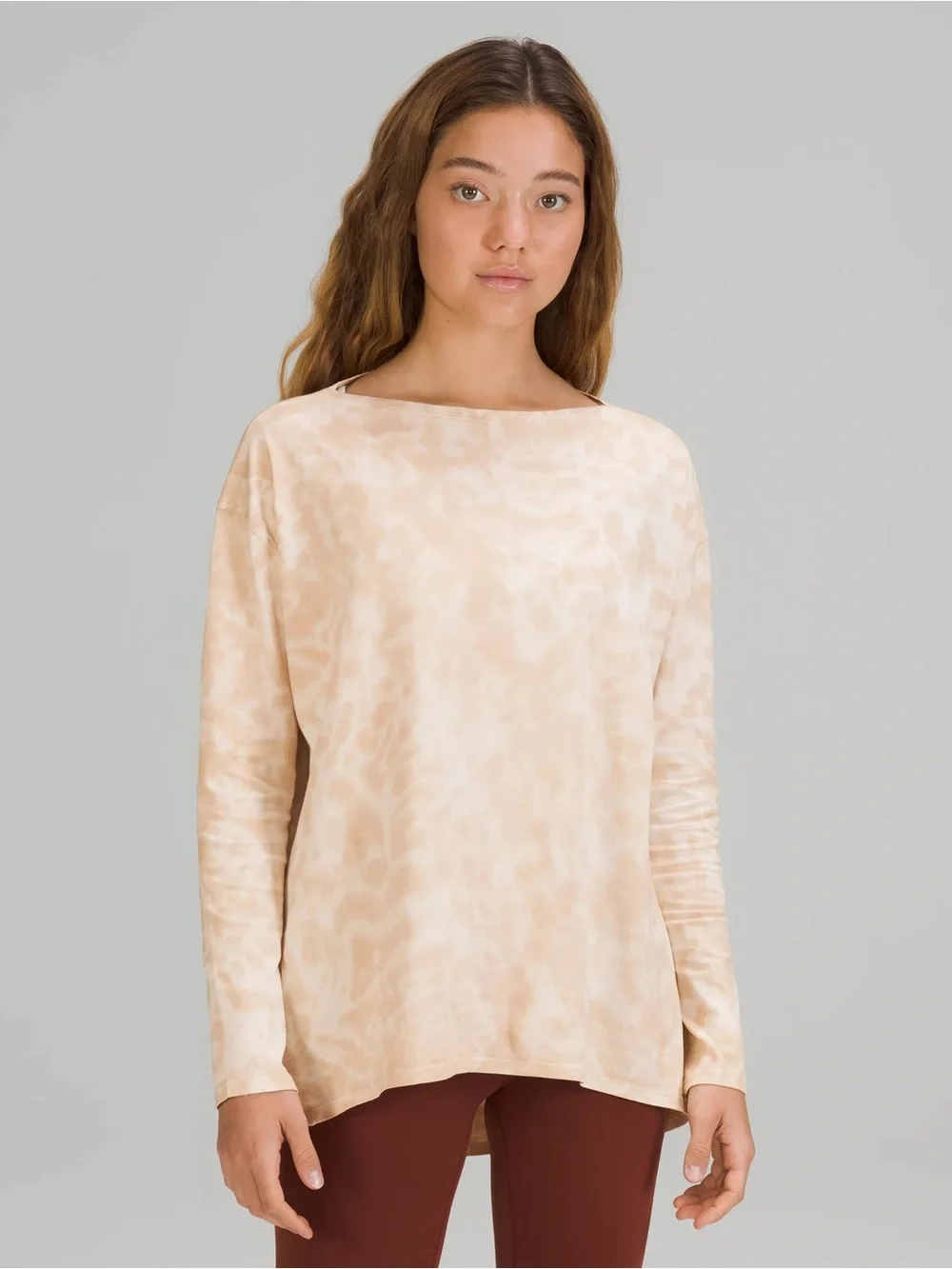 Lululemon Women's Cotton Back In Action Long Sleeve Cream/Tan Shirt  (Size: 10)